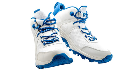 Stylish White and Blue Sports Shoes Sneakers Boots Isolated on White Background