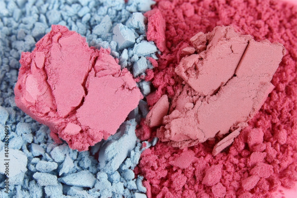 Poster brightly colored pigments in blue and pink hues spread across a textured surface create an artistic 