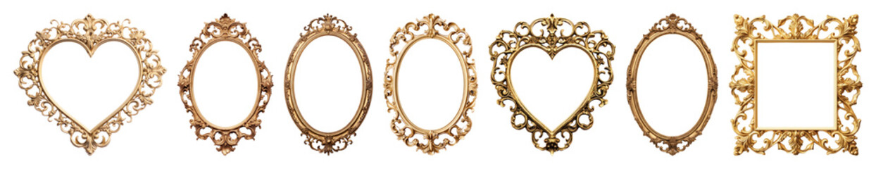 PNG Elegant ornate golden frames, element set on transparent background