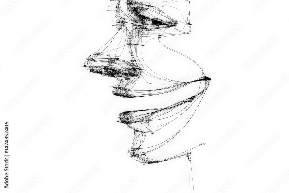 Poster Abstract line drawing of a human face showcasing intricate details and emotion in a minimalistic style