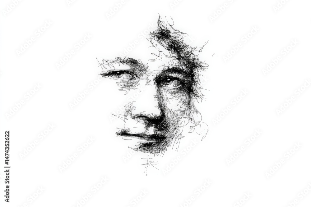Aufkleber intricate line art portrait of a contemplative figure showcasing artistic expression and creativity
