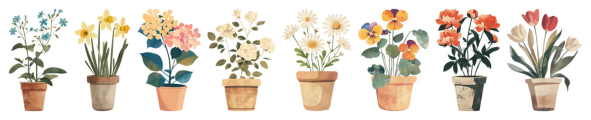 PNG Charming potted floral arrangement, element set on transparent background