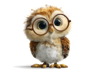 Naklejka premium Wise 3D Cartoon Owl with Glasses