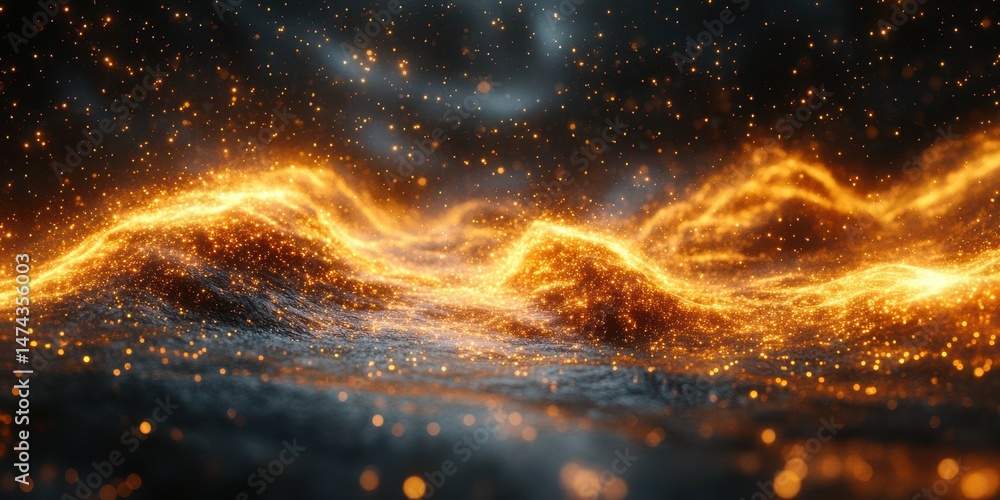 Poster sparkling golden waves create a mesmerizing display against a dark background in a stunning visual c