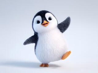 Vibrant 3D Cartoon Penguin Waving for Playful Arctic Branding