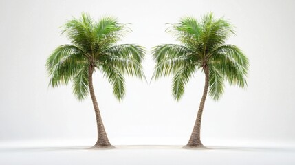 Fototapeta premium Twin tropical palm trees side by side, cut out cleanly with full foliage