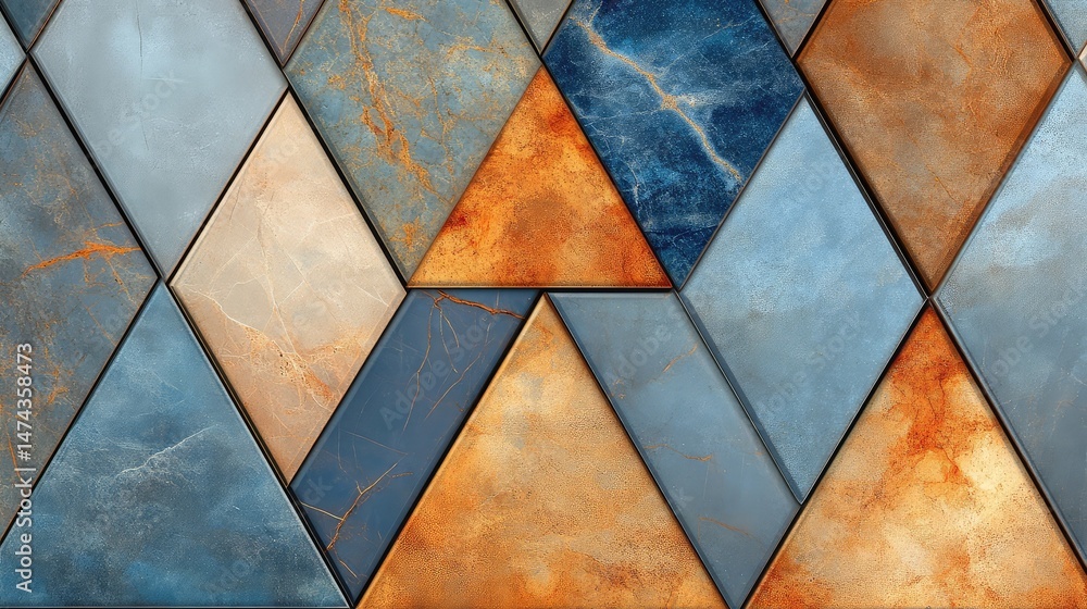 Poster colorful triangle patterns arranged in a repeating abstract mosaic