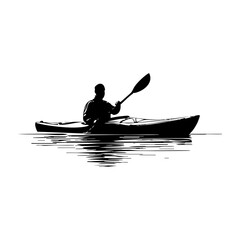 A solo kayaker glides calmly across the water in a minimalist silhouette.

