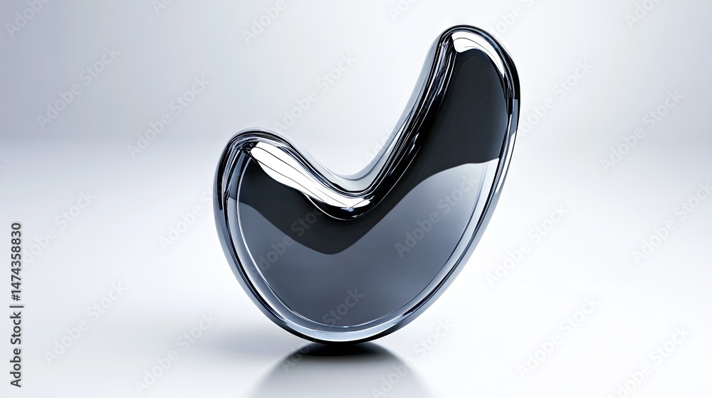 Poster abstract metallic shape with reflections and gradients on a light background