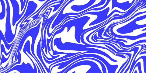 Blue wavy lines abstract background. Trendy psychedelic retro style backdrop. Waves, swirl and twirl pattern. Twisted distorted vector texture. Y2k aesthetic design