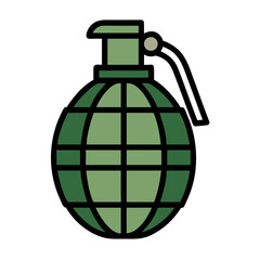 Green grenade in military cartoon vector style