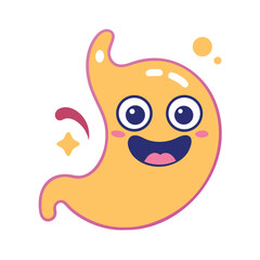Happy stomach with eyes in orange cartoon flat vector style