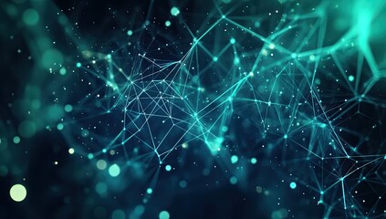 Abstract network of interconnected points and lines.  A complex web of connections, swirling in teal and dark teal