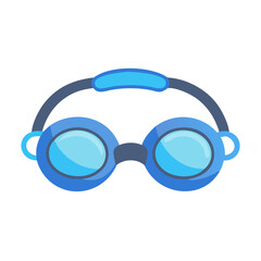 Blue swim goggles with strap in cartoon flat vector style