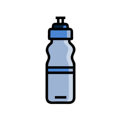 Blue plastic water bottle in cartoon flat vector style