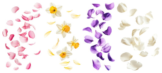 Plakat PNG Daffodil flowers and petals floating daffodils background blossoms transparent background.