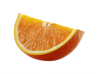 Bright Orange Wedge Isolated on White, Close Up of Juicy Citrus Fruit for Healthy Eating and Fresh Juice Recipes.