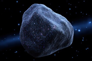 Massive asteroid drifting through the cosmos surrounded by stars and cosmic dust creating a mesmerizing celestial scene that sparks imagination and exploration captured with clarity