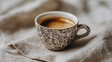 Cup of Coffee on Linen Cloth