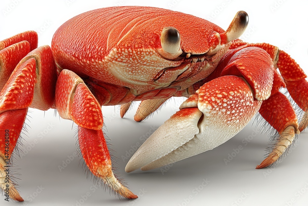Poster colorful red crab with detailed features walking on a smooth surface in a vibrant environment