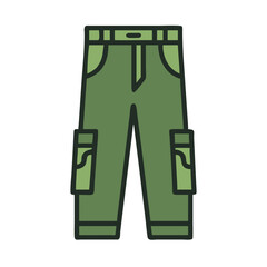 Green cargo pants in flat cartoon illustration