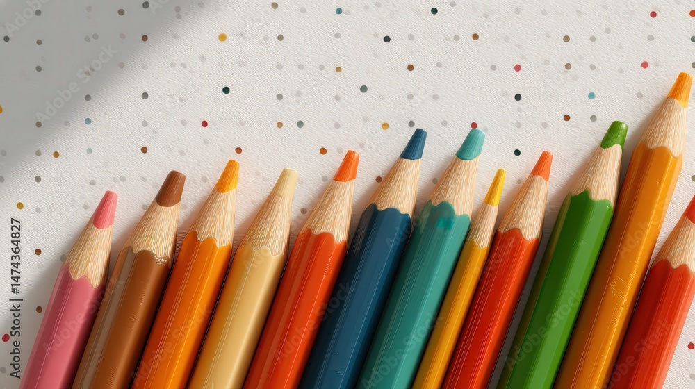 Poster colorful writing tools in flat lay with seamless pattern background