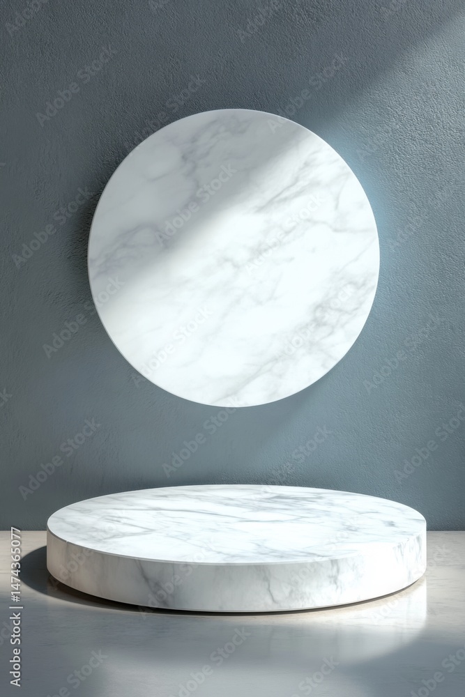 Aufkleber marble round podium display product presentation mockup minimalist style with soft light and shadows