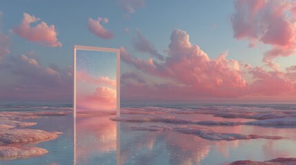 Ethereal Doorway to Afterlife Reflected in Tranquil Water Scene