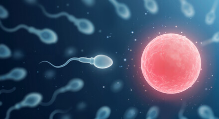 Sperm cell fertilizing egg cell during fertilization picture showing human reproduction process in microscopic view