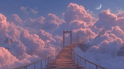 Fototapeta premium Dreamy Bridge Connecting Clouds and Sky in Ethereal Afterlife Atmosphere