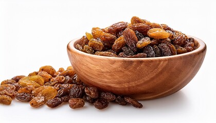 Obraz premium raisins in wooden bowl isolate on white background