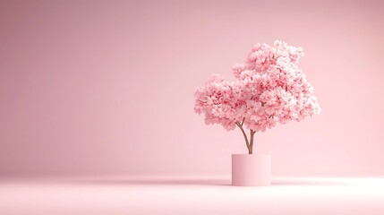 Serene spring flora illustration of a pink flowering tree in nature's embrace