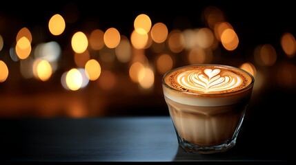 Latte art in glass on dark table