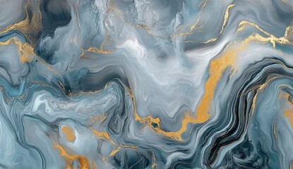 Obraz premium Abstract marble-like design with flowing, swirling patterns of gray, blue, and gold