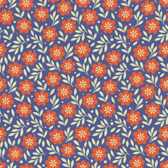 Autumn Leaves and Berries Seamless Pattern