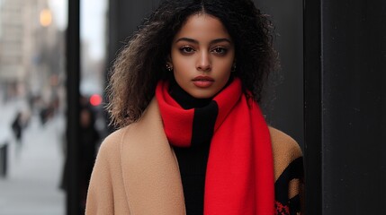 Creative street style editorial featuring layered outfits with bold prints and accessories like scarves and belts The industrial urban setting adds a modern edgy vibe to the scene