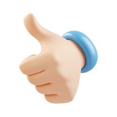 cartoon hand with a light skin tone and a blue cuff giving a thumbs-up isolated on transparent background