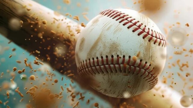 close-up of a baseball bat hitting a ball. Selective focus