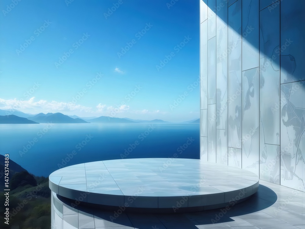 Aufkleber 海岸のバルコニーから眺める青い海と空 静かで穏やかな夏の日の美しい風景 写真