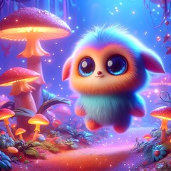 Magical 3D Creature in Enchanted Forest – Soft Fur, Bright Colors, and Mystical Glow