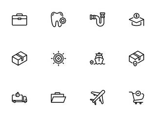 Minimalist Line Art Icons Set for Finance and Travel Safety