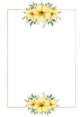 Watercolor Yellow Floral Frame on Transparent Background 