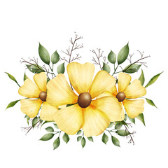 Yellow watercolor Floral Arrangement with Leaves
