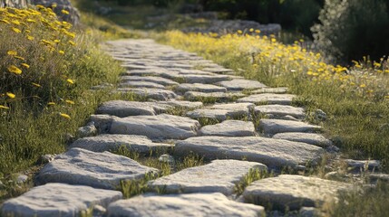 Naklejka premium Footpath made of uneven stones in a Mediterranean countryside setting