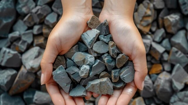 close-up of rubble in hands. Selective focus