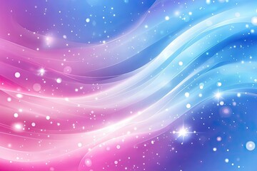 Obraz premium Abstract, pastel, swirling backdrop with glowing particles. Soft, flowing lines blend pink, purple, and blue hues, scattered with sparkling dots