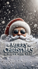 Christmas Festival Poster with Cool Santa Claus, Happy New Year in December.