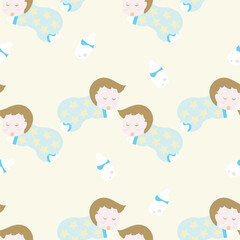 Cute baby sleep pattern for fabric and background, seamless pattern.