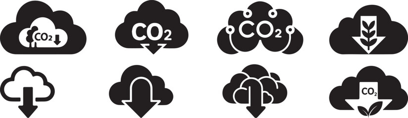 Set of CO2 Emission Reduction Icons, Showing Various Methods