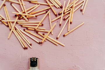 Conceptual image series using matches — new, burned, and burning — to represent stages of...